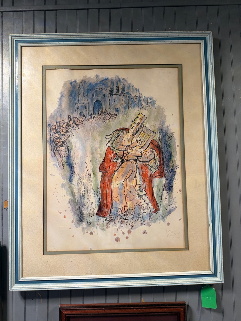 Framed Home Art Watercolor Print in Red and Blue
